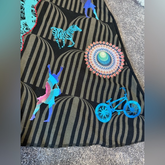 Desigual Black and Teal Artistic Long Sleeve V Neck Dress Women Small - Picture 7 of 7